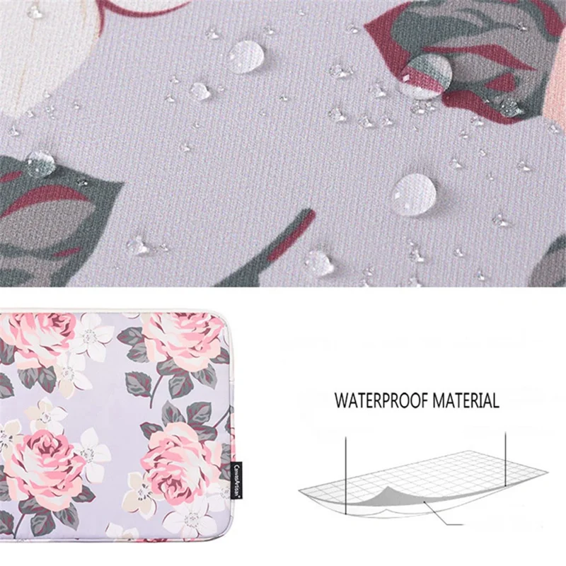 CANVASARTISAN H40-01 Shockproof Sleeve Bag for 14-inch Laptops Portable Storage Bag Rose Pattern Printed Carrying Case - Dark Blue