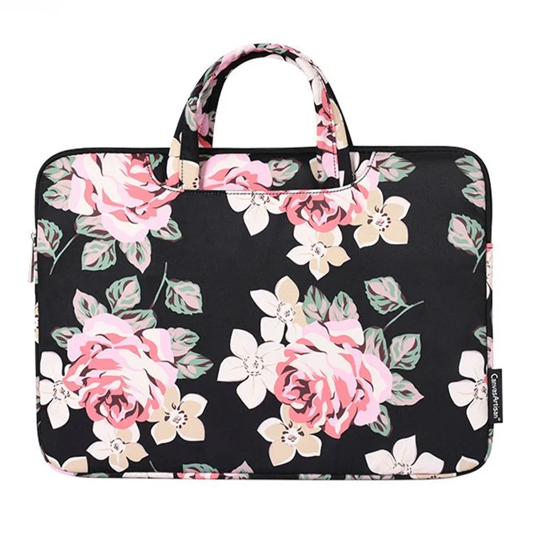 CANVASARTISAN H40-B01 Rose Pattern Printed Laptop Case 12-inch Laptop Sleeve Shockproof Protection Computer Carrying Bag Protective Briefcase - Black