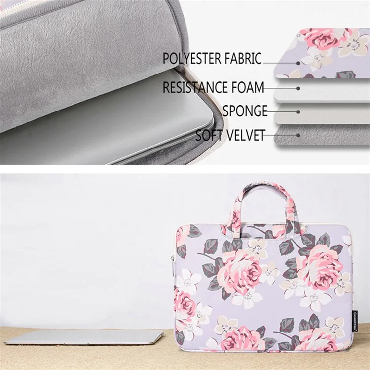 CANVASARTISAN H40-B01 Rose Pattern Printed Laptop Case 12-inch Laptop Sleeve Shockproof Protection Computer Carrying Bag Protective Briefcase - Black