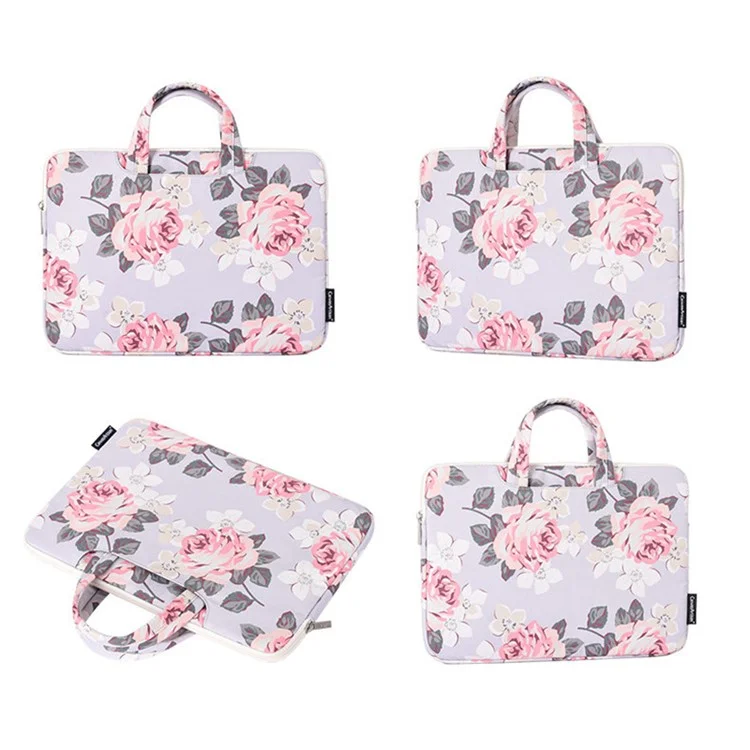 CANVASARTISAN H40-B01 Rose Pattern Printed Laptop Case 12-inch Laptop Sleeve Shockproof Protection Computer Carrying Bag Protective Briefcase - Black
