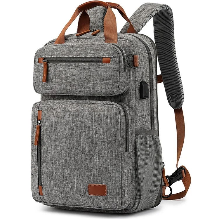 COOLBELL 10010 Expandable Nylon Laptop Travel Backpack Single Shoulder Bag with USB Port - Grey