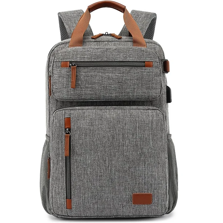 COOLBELL 10010 Waterproof Nylon 15.6-inch Laptop Travel Backpack Convertible Single Shoulder Bag with USB Port - Grey