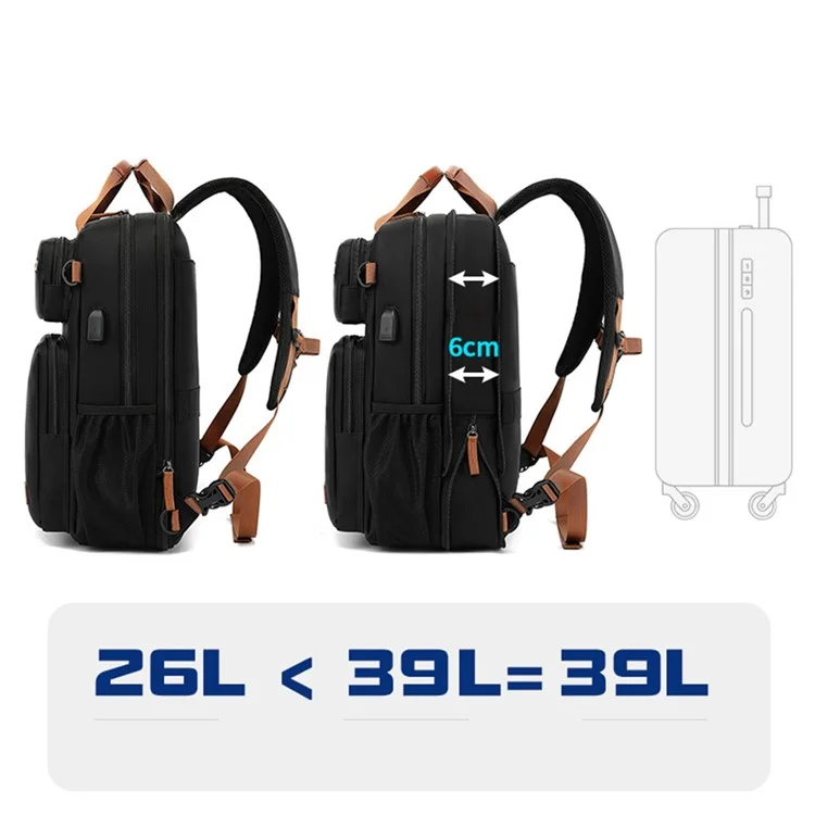 COOLBELL 10010 Expandable Nylon Laptop Travel Backpack Single Shoulder Bag with USB Port - Grey