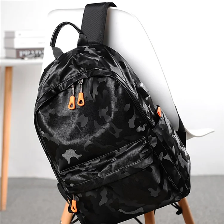 Camouflage Men Waterproof Backpack Travel 14-inch Laptop Storage Bag Dual Shoulders Bag - Black