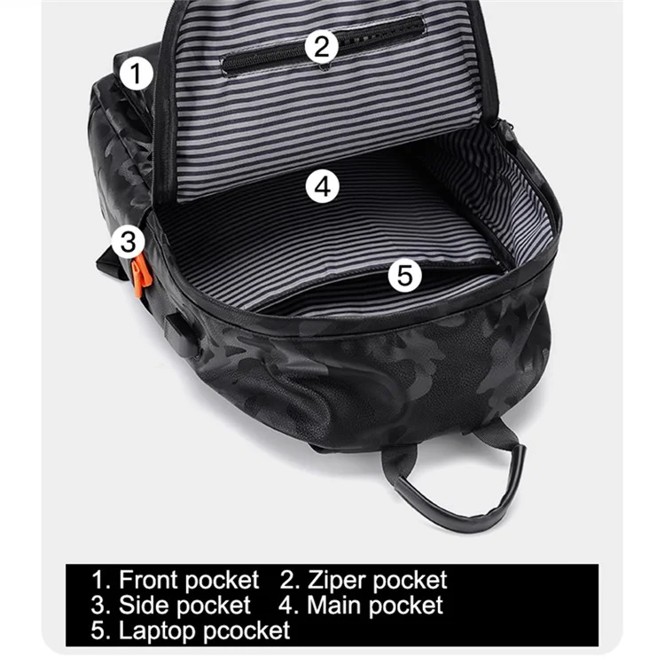 Mochila Impermeável Camuflada para Homens, Bolsa de Viagem para Laptop de 14 Polegadas, Bolsa de Ombro Dupla - Preta