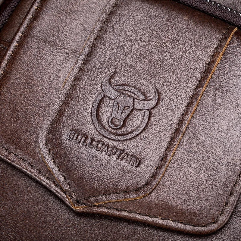 BULLCAPTAIN 777 Top-Layer Cowhide Leather Retro Handbag Zipper Pocket Shoulder Bag Wallet Purse Clutch - Brown