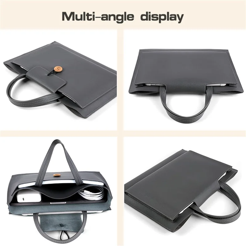 15 / 15.4 / 16 Inch Laptop Carrying Bag Handbag PU Leather Surface Protection Sleeve 3-Layer Notebook Computer Pouch - Brown
