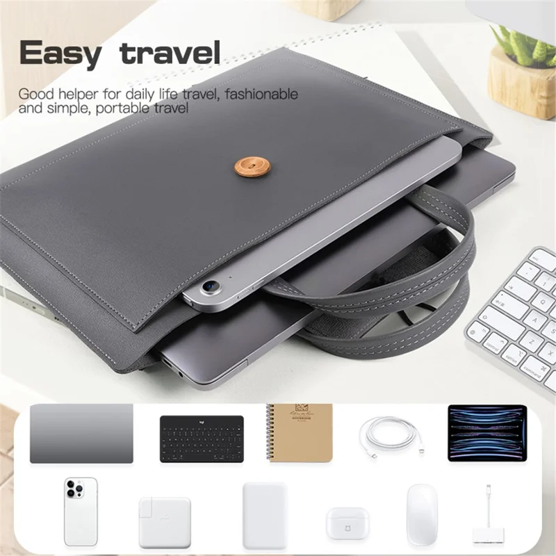 15 / 15.4 / 16 Inch Laptop Carrying Bag Handbag PU Leather Surface Protection Sleeve 3-Layer Notebook Computer Pouch - Brown
