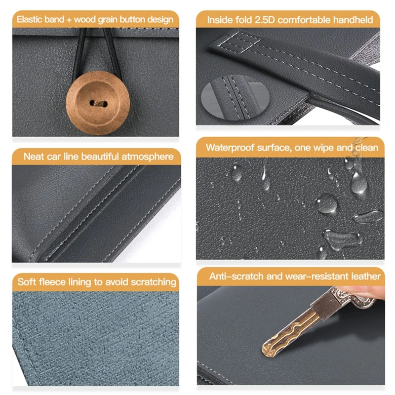 15 / 15.4 / 16 Inch Laptop Carrying Bag Handbag PU Leather Surface Protection Sleeve 3-Layer Notebook Computer Pouch - Brown
