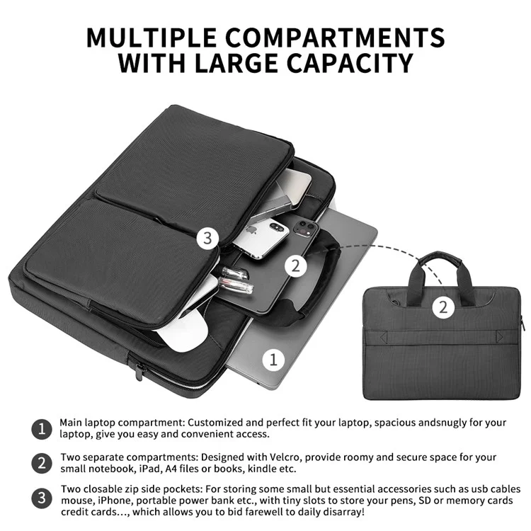 MA536 15-15.6 Polegadas Bolsa de Computador Portátil de Poliéster + Fleece Notebook Bolsa de Ombro Mensageiro de Negócios Bolsa de Transporte