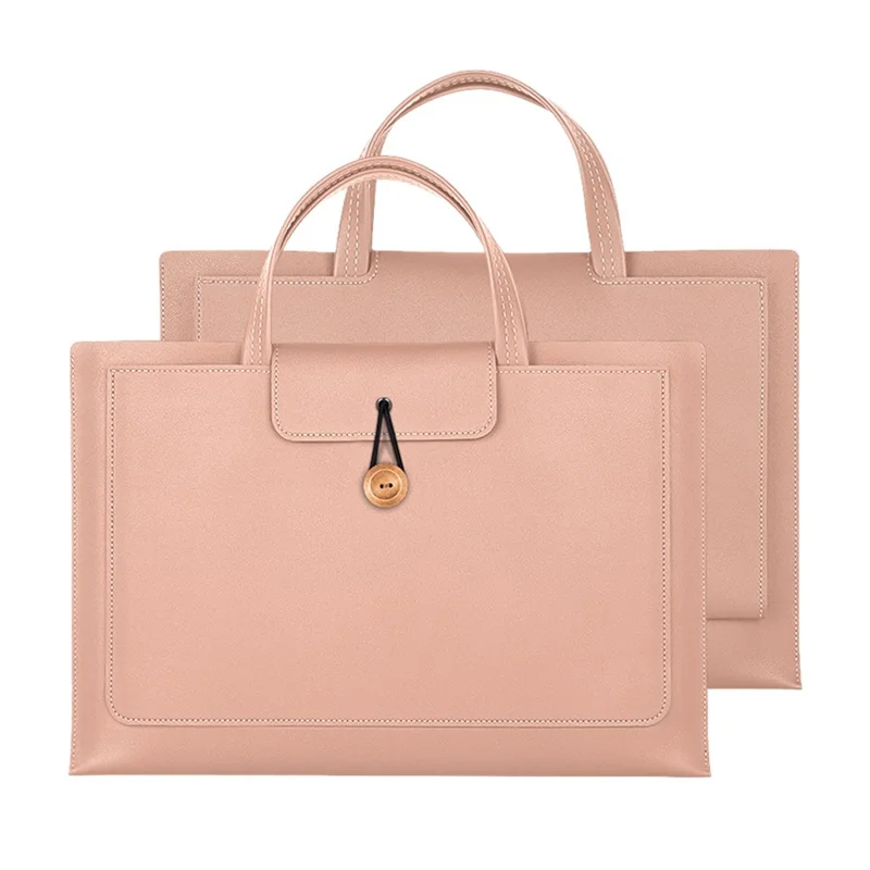 13.3 / 14 inch Laptop Sleeve PU Leather Handbag Sleeve Notebook Computer Bag Storage Water-Repellent Pouch - Rose Pink