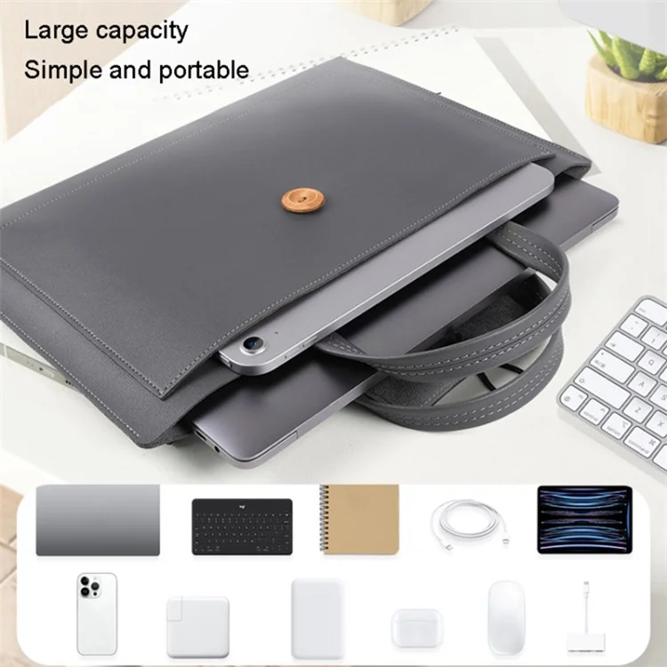15,4 / 16 Zoll Laptoptasche Handtasche spritzwasserfeste PU-Lederoberfläche Schutz Sleeve Notebook Computer Tasche - Grau