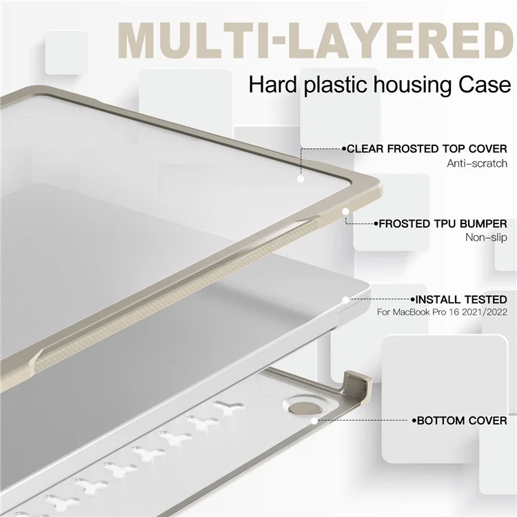 Para MacBook Pro 16 pulgadas (2021) A2485 / (2023) A2780 / A2991 (M1 / M2 / M3) Funda de Ordenador Portátil PC+TPU Anti-Caídas y a Prueba de Golpes - Caqui