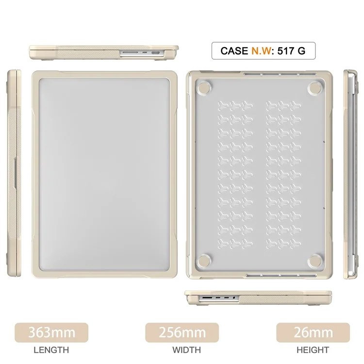 Para MacBook Pro 16 pulgadas (2021) A2485 / (2023) A2780 / A2991 (M1 / M2 / M3) Funda de Ordenador Portátil PC+TPU Anti-Caídas y a Prueba de Golpes - Caqui