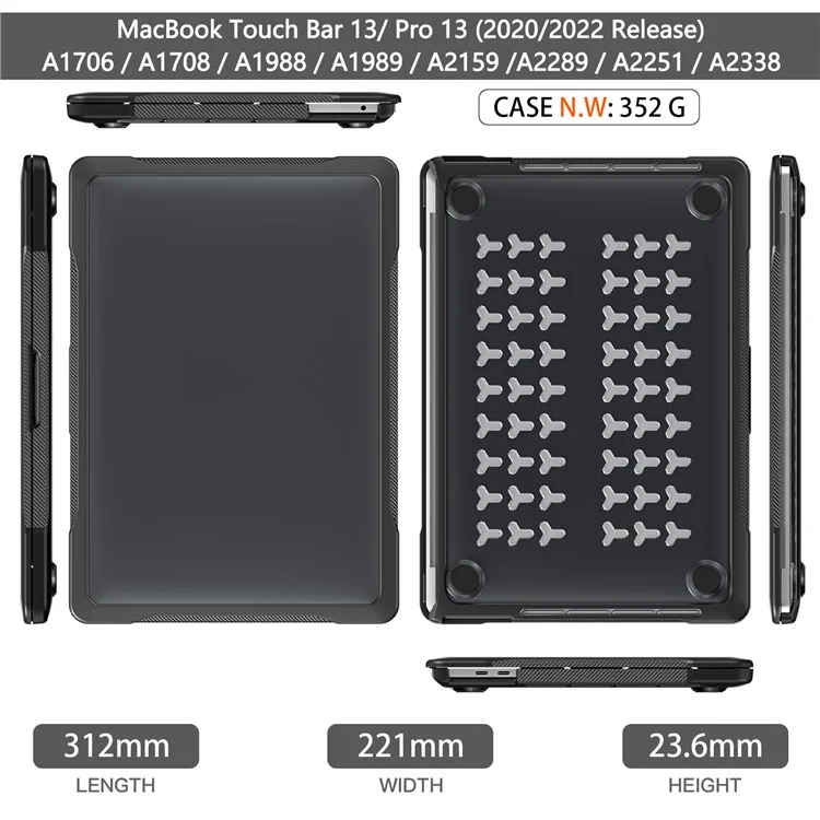 Sailor Series Laptop Case for MacBook Pro 13 inch (2016) A1706 A1708 / (2018) A1989 / (2019) A2159 / (2020) A2251 A2338 (M1 / M2) PC+TPU Shockproof Cover - Transparent Black
