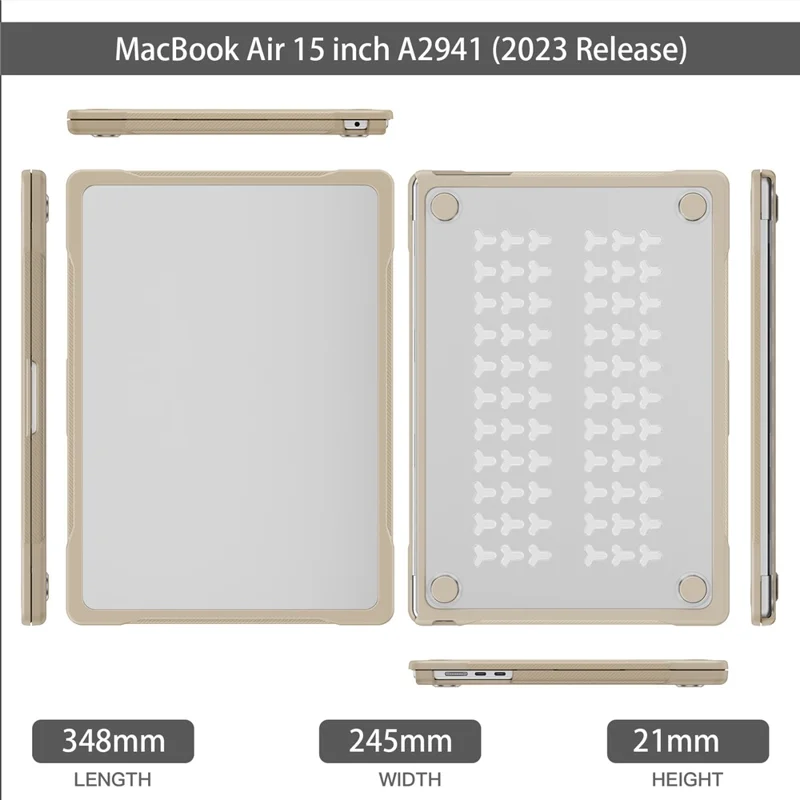 For Macbook Air 15 inch (2025) / (2024) A3114 M3 / (2023) M2 A2941 Sailor Series Laptop Case PC+TPU Anti-Scratch Notebook Cover - Khaki