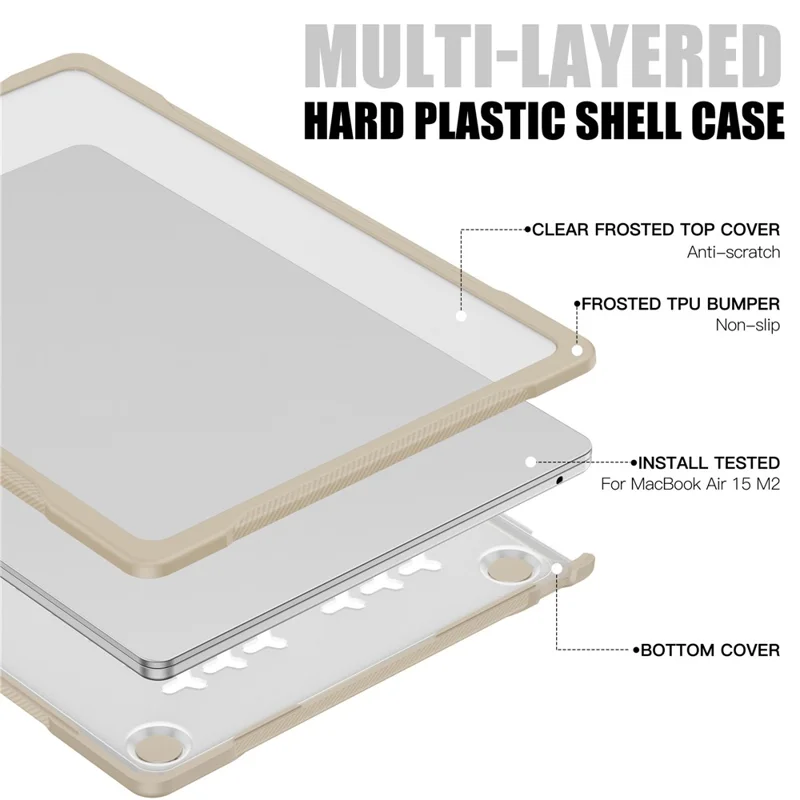 For Macbook Air 15 inch (2025) / (2024) A3114 M3 / (2023) M2 A2941 Sailor Series Laptop Case PC+TPU Anti-Scratch Notebook Cover - Khaki