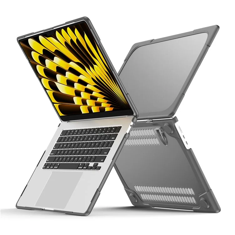 Laptop Case for Macbook Air 15 inch (2025) / (2024) A3114 M3 / (2023) M2 A2941 Stand Design Notebook Anti-Scratch Hard PC Cover - Grey