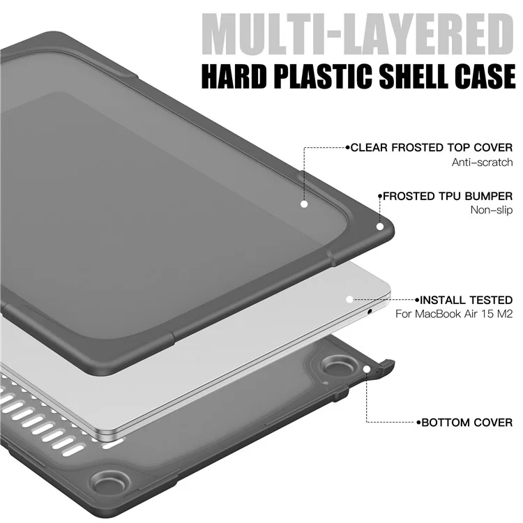 Laptop Case for Macbook Air 15 inch (2025) / (2024) A3114 M3 / (2023) M2 A2941 Stand Design Notebook Anti-Scratch Hard PC Cover - Grey