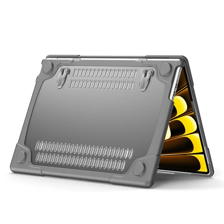 Laptop Case for Macbook Air 15 inch (2025) / (2024) A3114 M3 / (2023) M2 A2941 Stand Design Notebook Anti-Scratch Hard PC Cover - Grey