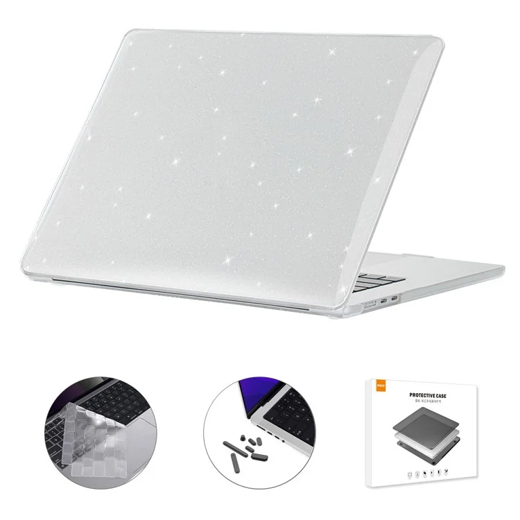 ENKAY HAT PRINCE For Macbook Air 15 inch (2025) / (2024) / (2023) A2941 (EU Version) Glitter PC Laptop Case with TPU Film + Plugs - Transparent