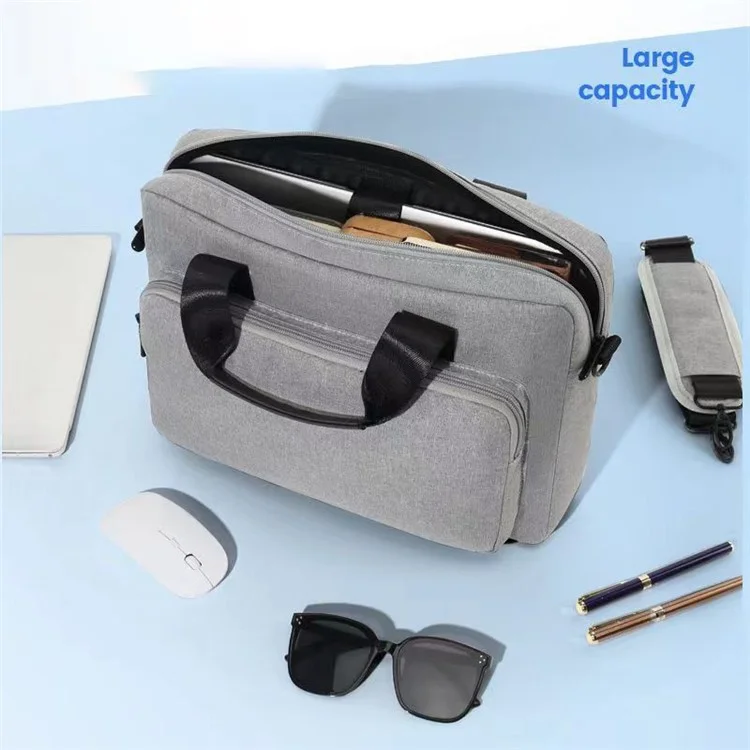 12.5 Inch Notebook Computer Shoulder Bag for MacBook Pro Air, Oxford Cloth+Polyester Laptop Storage Sleeve Handbag - Light Grey