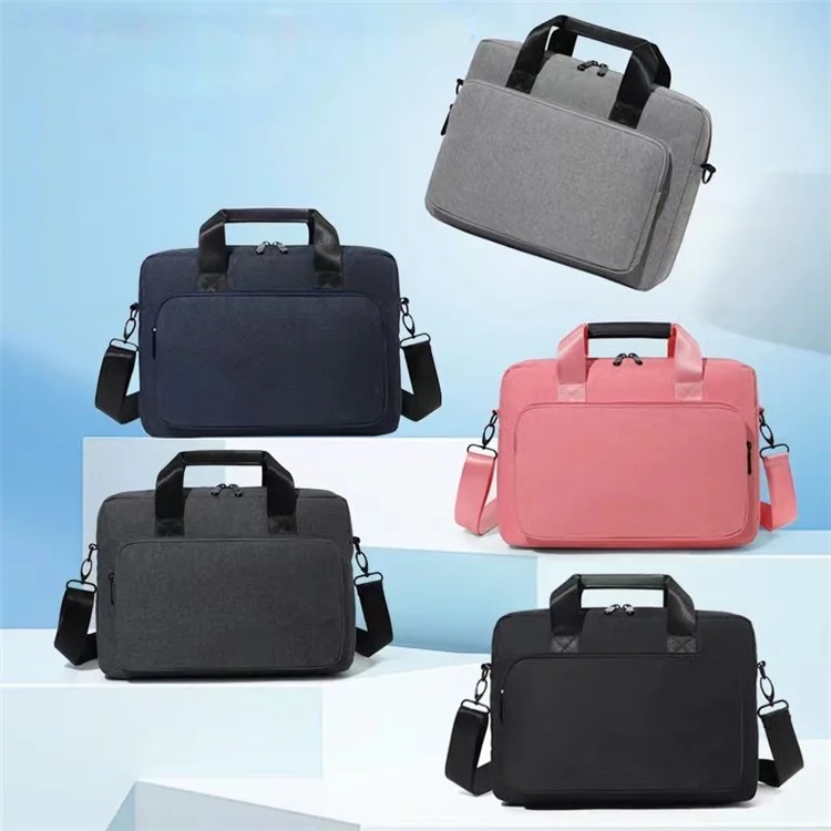15.4 Inch Laptop Shoulder Bag Handbag Notebook Computer Pouch Oxford Cloth+Polyester Storage Sleeve - Light Grey