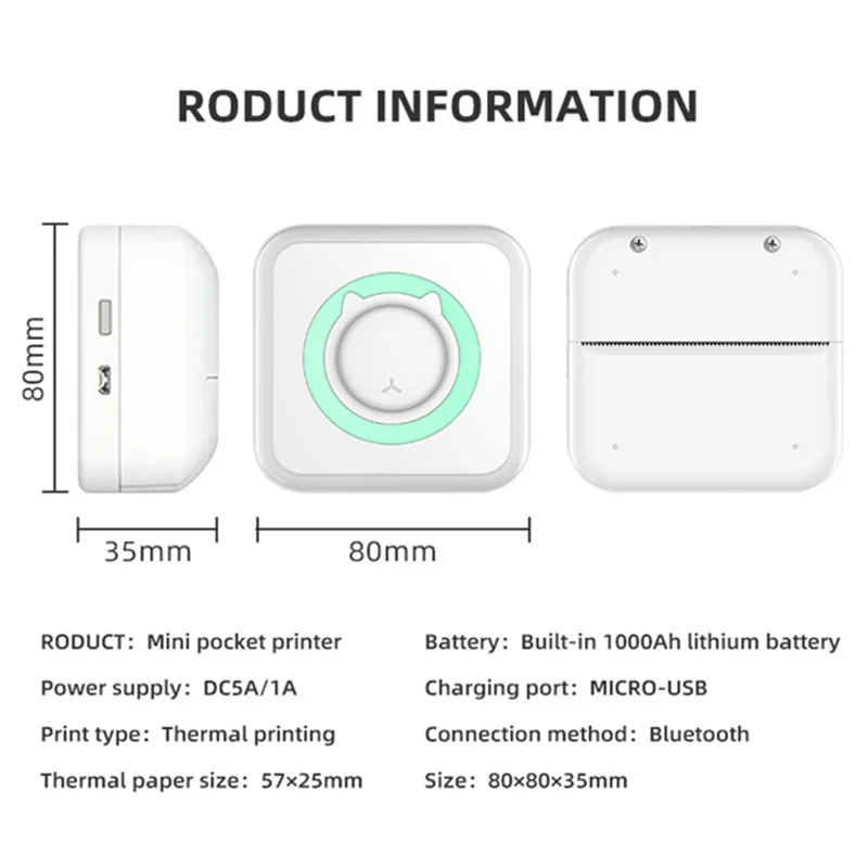 Stampante Mini Portatile Stampa Termica Wireless Bluetooth 200DPI Stampa Etichette Memo Domanda Errata Macchina Stampante - Blu
