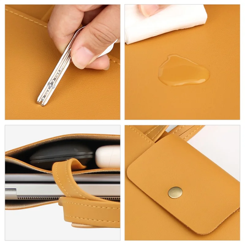 0814 13 / 14 inch Waterproof PU Leather Laptop Handbag Ultra Thin Notebook Carrying Bag - Blue