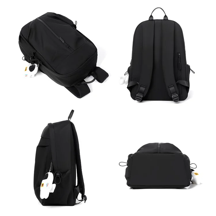 9399 Casual Unisex Backpack Student Schoolbag Breathable Shoulder Bag with Cute Pendant - Black