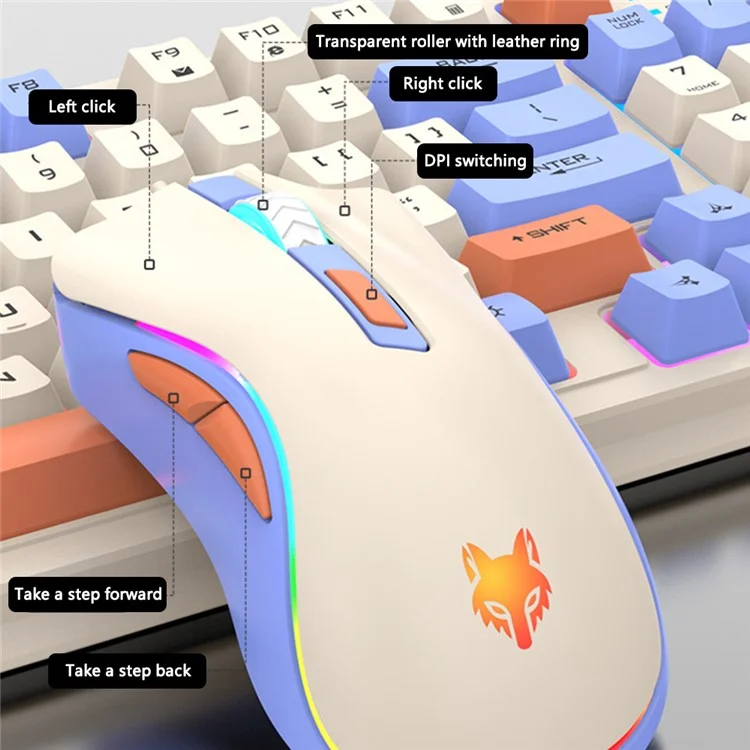 Xunfox K820 94 Tasten Kabel Tastatur Cool Gemischte Farbtastatur Mit 6 Knopfmaus (dünnfilm -tastatur) - Schwachem Licht