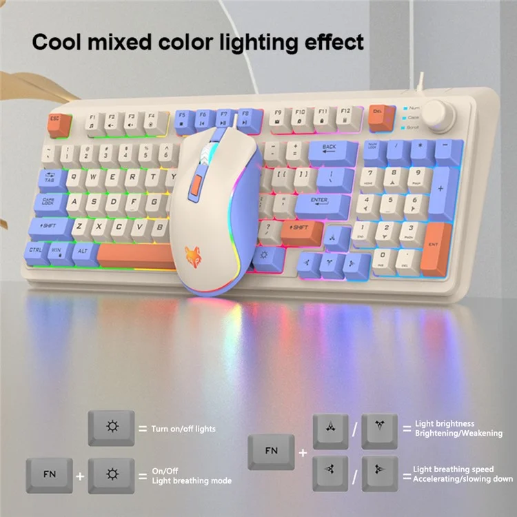 XUNFOX K820 94 Keys Wired Keyboard Cool Mixed Color Keyboard Set with 6 Button Mouse (Thin Film Keyboard) - Bee