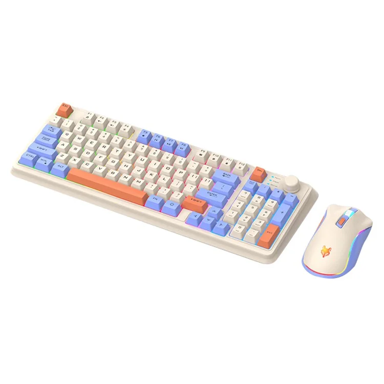 XUNFOX K820 94 Teclas Teclado Con Cable Juego De Colores Mixtos Con Ratón De 6 Botones (Teclado De Película Fina) - Azul Lago