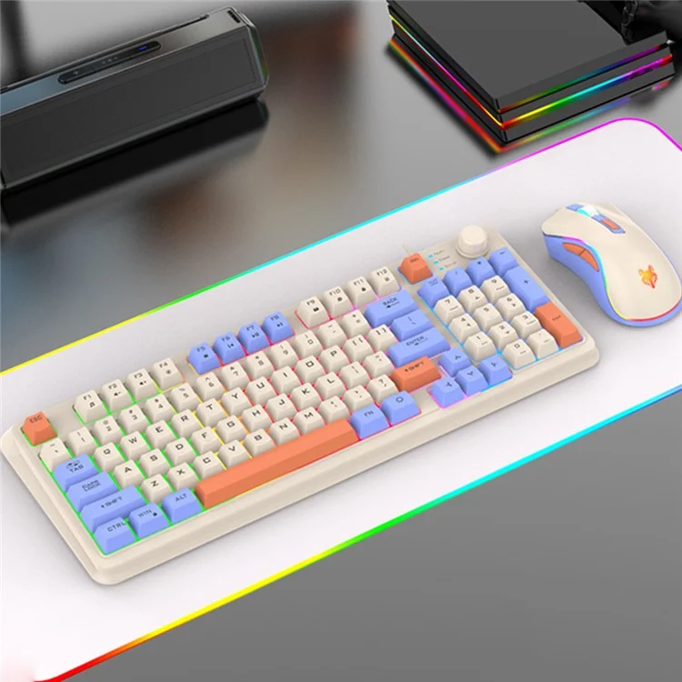 XUNFOX K820 94 Teclas Teclado Con Cable Juego De Colores Mixtos Con Ratón De 6 Botones (Teclado De Película Fina) - Azul Lago