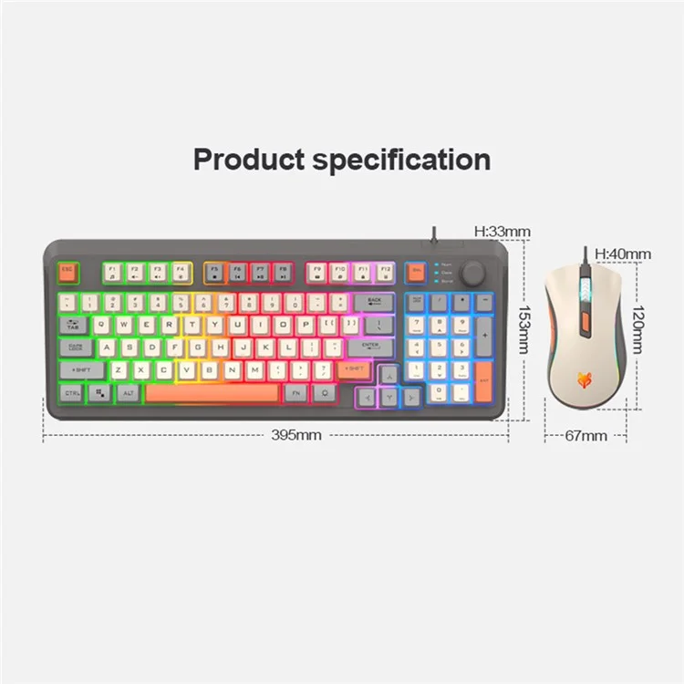 XUNFOX K820 94 Teclas Teclado Con Cable Juego De Colores Mixtos Con Ratón De 6 Botones (Teclado De Película Fina) - Azul Lago