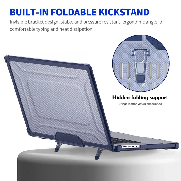 ENKAY HAT PRINCE Harte PC-Hülle für MacBook Pro 14 Zoll (2021) A2442 / (2023) A2779 (EU-Version) Stoßfeste Laptop-Hülle mit Ständer - Dunkelblau