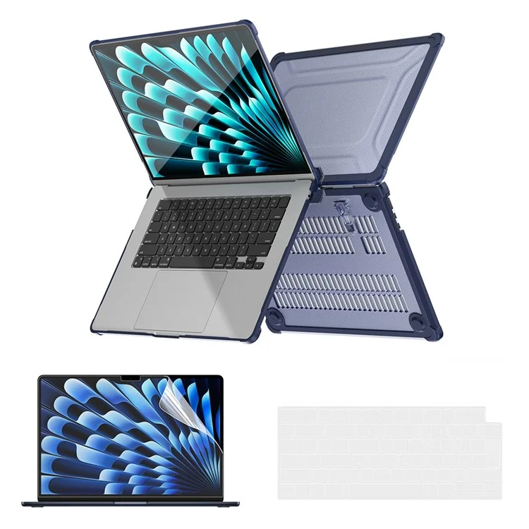 ENKAY HAT PRINCE Slim Hard PC Case for Macbook Air 15 inch (2025) / (2024) / (2023) A2941 (EU Version) Laptop Cover with Kickstand - Dark Blue