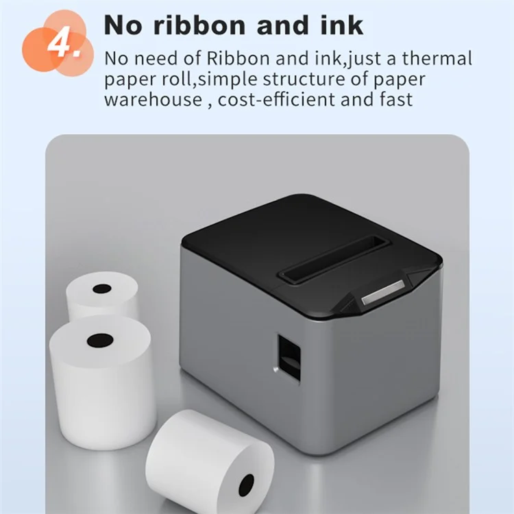 ZJ-8370 83mm Receipt Printer USB+LAN+Bluetooth-compatible High-Speed Mini Ticket Invoice Bill Printer - Black / US Plug