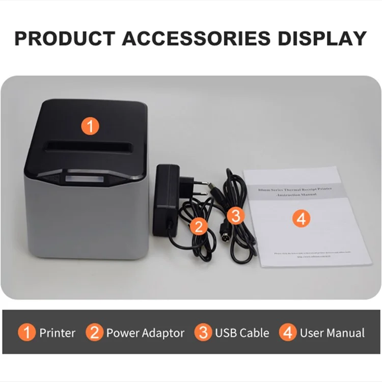 ZJ-8370 83mm Receipt Printer USB+LAN+Bluetooth-compatible High-Speed Mini Ticket Invoice Bill Printer - Black / US Plug