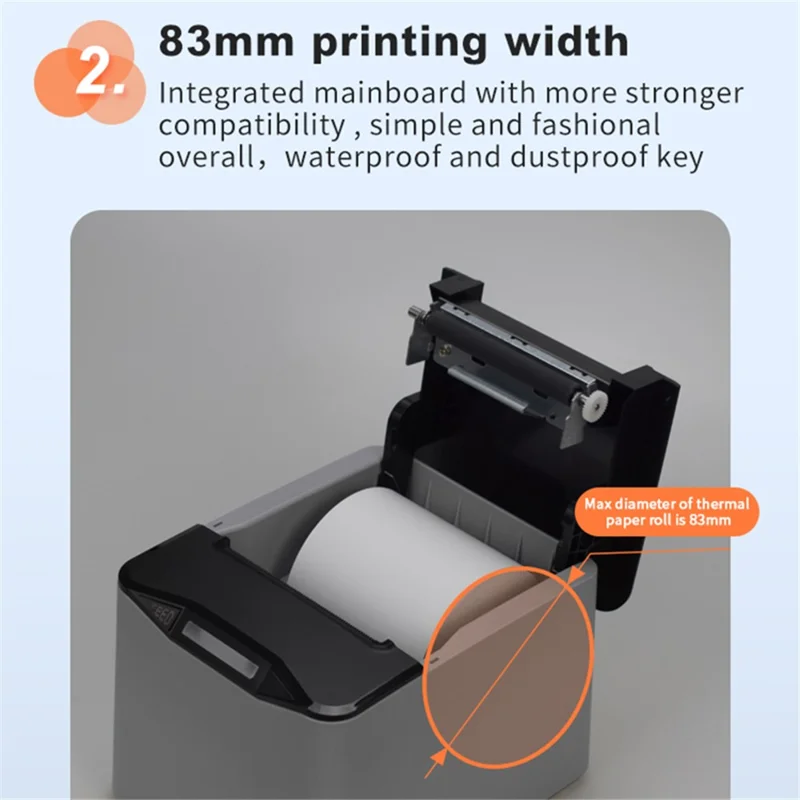 ZJ-8370 83mm Receipt Printer USB+LAN+Bluetooth-compatible High-Speed Mini Ticket Invoice Bill Printer - Black / EU Plug