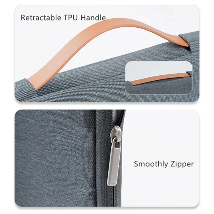 MELCOU 16,2-Zoll-Laptop-Handtasche Reißverschluss Sleeve Wasserdichter Polyester Notebook-Tragetasche - Dunkelgrau