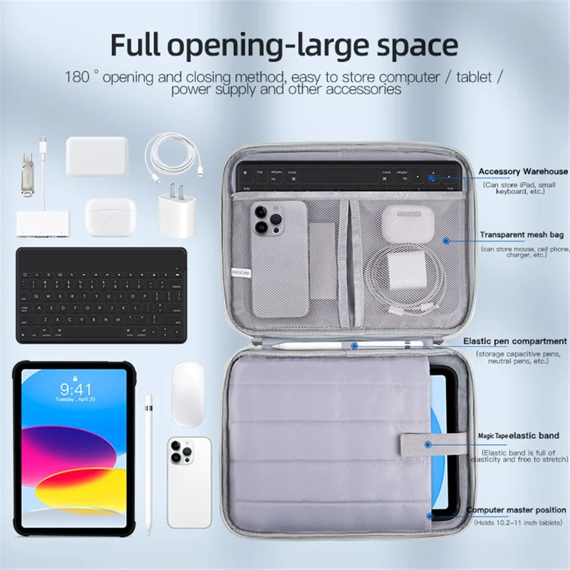 11-inch Laptop Handbag Waterproof Nylon 180 Degree Opening Soft Lining Carrying Pouch - Green