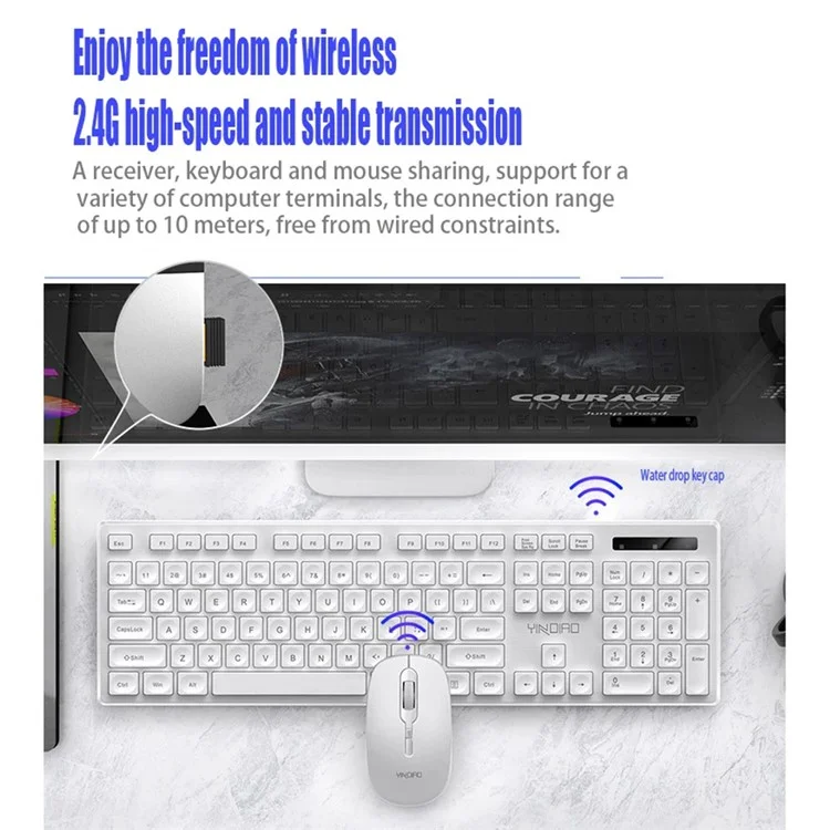 YINDIAO V3Max 2.4G Wireless Smart Sleep Office Keyboard Mouse Set for Computer Laptop - White