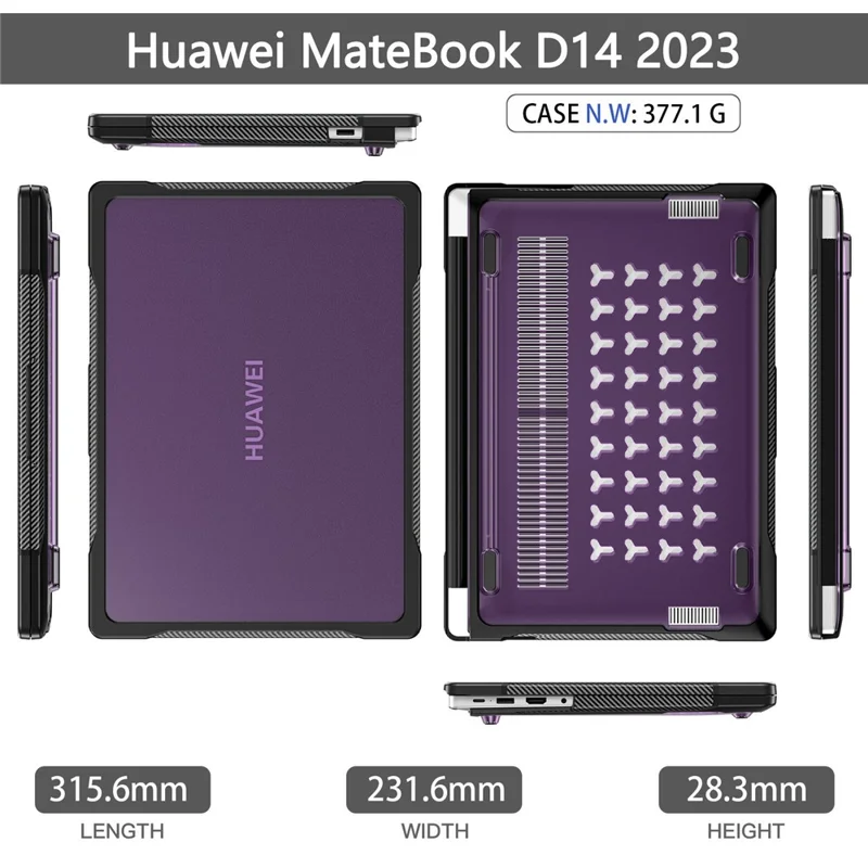Sailor Series for Huawei MateBook D14 (2023) Case PC+TPU Anti-Cracking Protective Cover - Transparent Purple