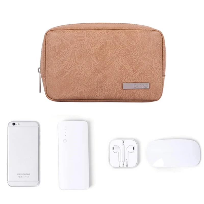 CANVASARTISAN PU Leather Pouch Electronic Accessory Storage Organizer Bag - Khaki