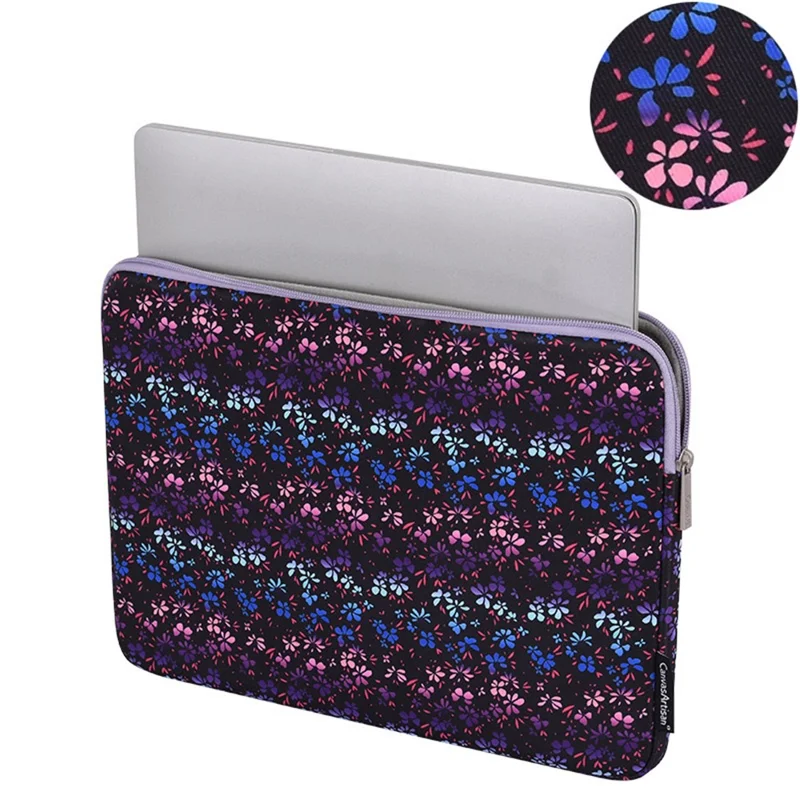 CANVASARTISAN H75-01 Laptop Bag Colorful Flower Pattern Notebook Zip Pouch - 15-inch