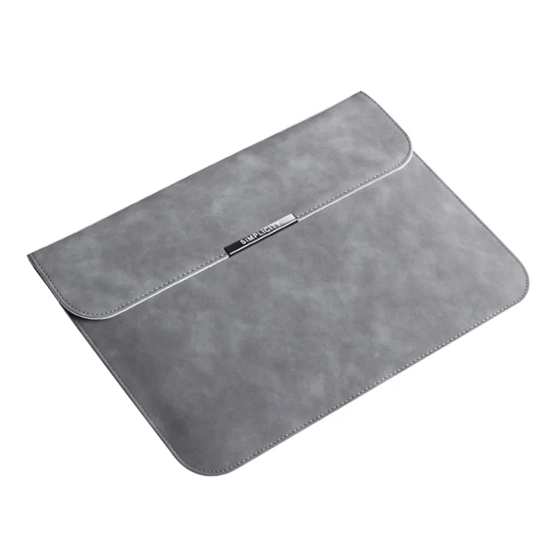 13 / 14 inch PU Leather Laptop Bag Magnetic Flap Horizontal Notebook Sleeve - Grey