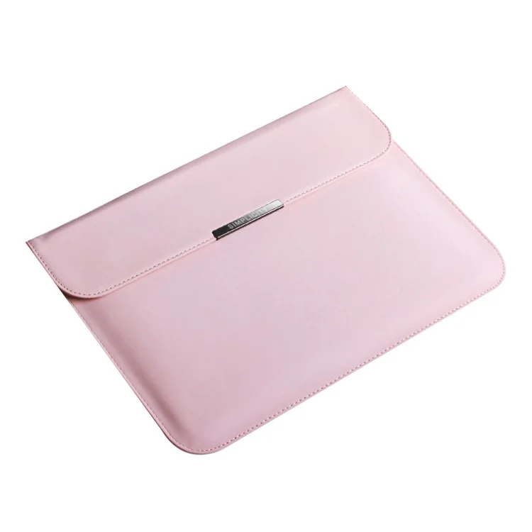 16-inch Slim Laptop Bag Magnetic Flap PU Leather Horizontal Notebook Sleeve - Pink