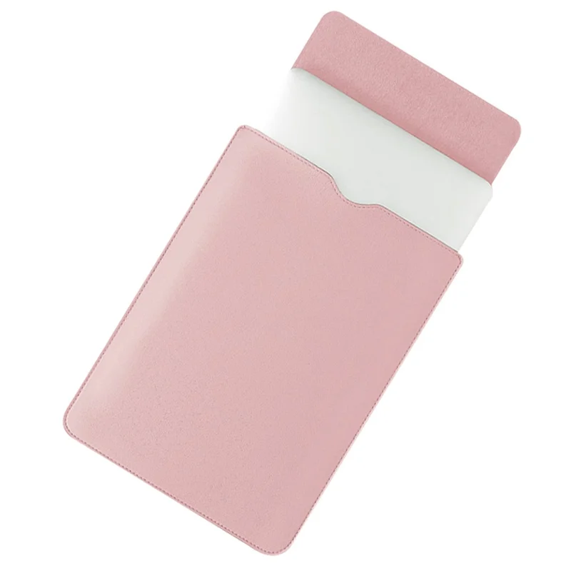 14-inch Waterproof PU Leather Laptop Bag Shockproof Notebook Carrying Pouch - Pink
