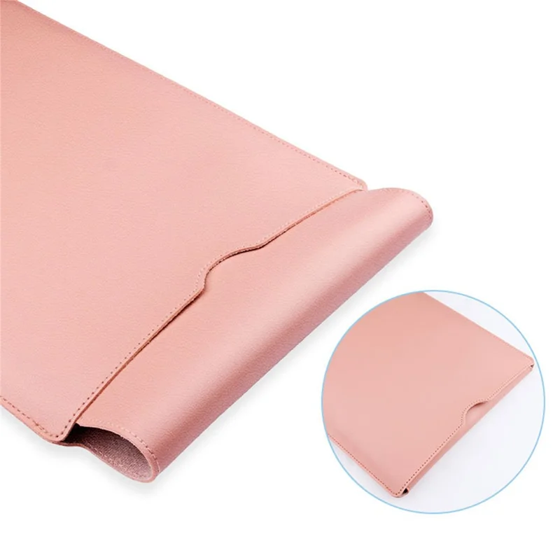 14-inch Waterproof PU Leather Laptop Bag Shockproof Notebook Carrying Pouch - Pink